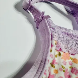💐VS PINK Cotton Lace Trim Bralette & Cotton Cheeky Panty Petite Lilac Floral M thumbnail 5