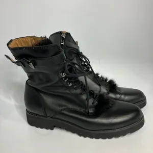Franco Sarto canon black leather‎ combat boots faux fur trim women's size 8 thumbnail 2