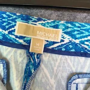 MICHAEL KORS Women’s Pants 14 Blue Ikat Print Straight Leg Stretch Zip Pockets‎ thumbnail 3