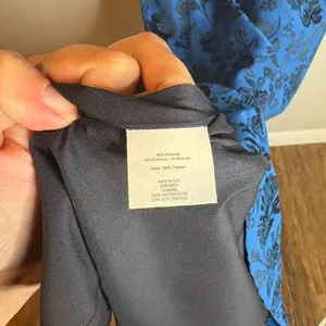 Zac Posen blue and black floral jacquard cap sleeve gown thumbnail 4