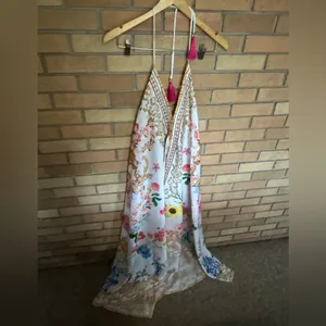 Renee’s White Floral V Neck Embellished Halter Satin Maxi Dress One Size thumbnail 3
