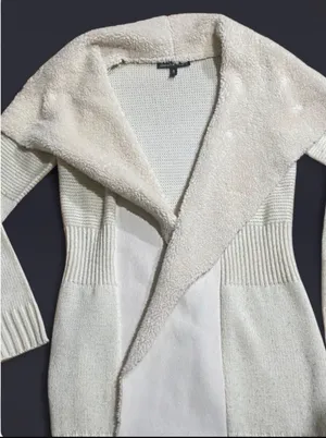 Derek Heart Cream faux fur trim thigh length cardigan sweater thumbnail 1