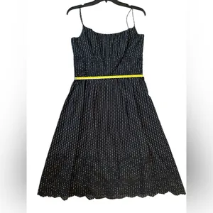 Ann Taylor Black White Polka Dot‎ Midi Dress Eyelet Hem Spaghetti Straps Size 4 thumbnail 8