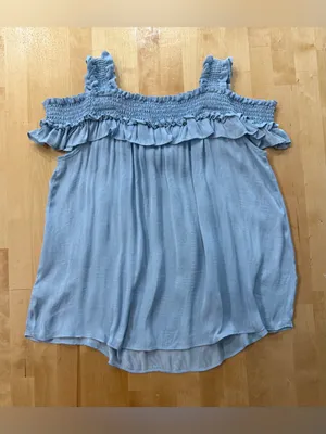 Anthropologie Finn Light Blue Ruffle Off-Shoulder Women's Top thumbnail 3