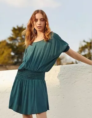 Anthropologie Floreat Azriel Teal Green Smocked Mini Dress Size 6 thumbnail 1