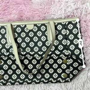 Fossil Tote Bag‎ Black White Geometric Print Coated Canvas Purse Handbag thumbnail 5