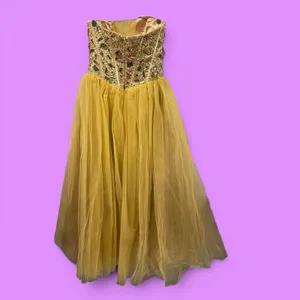 Golden princess jeweled coquette strapless tulle dress sparkle Terani Couture thumbnail 3