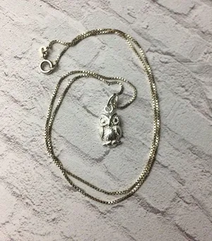 Sterling silver owl pendant with 18” box chain thumbnail 3