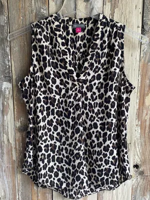 Vince Camuto leopard print sleeveless blouse work office business casual fall XS thumbnail 1