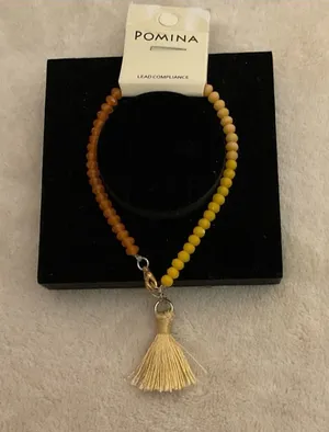 Pomina Yellow & Brown Beaded Bracelet with Cream Tassel thumbnail 1