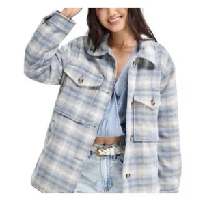 American Eagle Brushed Plaid Shacket Oversized Sz XS Grunge Flannel Boyfriend thumbnail 2