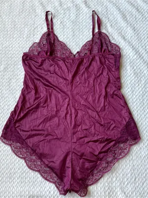VTG 70s 80s Lace Teddy Romper Bodysuit Lingerie M L Berry Coquette USA Union thumbnail 4