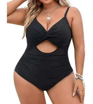 Blooming Jelly BLACK Plus Size Bathing Suit Tummy Control Cut Out Swimsuit 3XL thumbnail 1