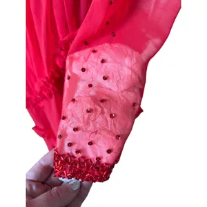 Vintage Red Ruffle & Crystal Embellished Long Sheer Dress Size Small thumbnail 3