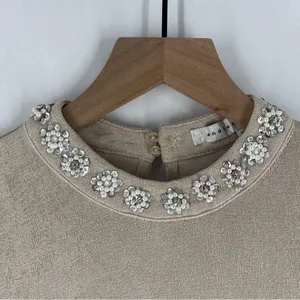 Endless Rose Metallic Gold Stretch Jersey‎ Liquid Knit Embellished Neck Top M thumbnail 2