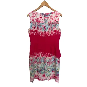Antonio Melani Peplum Sleeveless Shift Dress Size 10 Pink White Floral Lined thumbnail 6