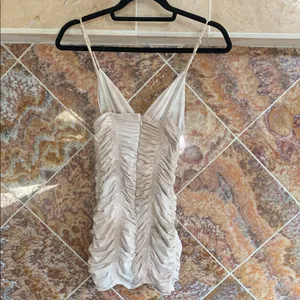 Women's Sky to Moon Cream Beige Bodycon Ruched Mini Dress Small thumbnail 3