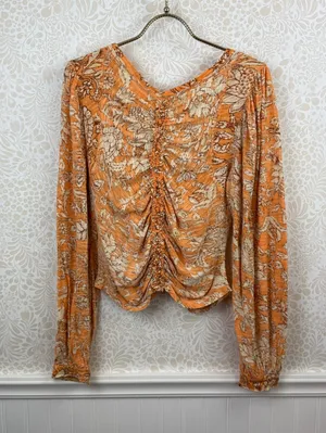 Free People Say The Word Blood Orange Deep V-Neck Crop Top - Size - Small thumbnail 3
