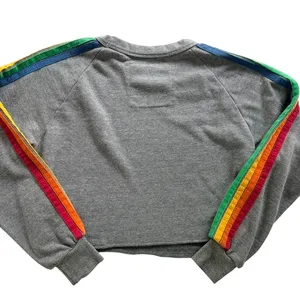 Aviator Nation Bolt Rainbow Stripe Cropped Classic Sweatshirt Size Small Grey thumbnail 5