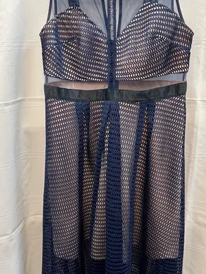 L'ATISTE L Navy Blue Wedding Guest Sheer Mesh Illusion Midi Dress Self Portrait thumbnail 4