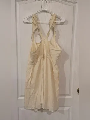 Madewell Ruffle Strap Empire Dress Ivory Cream Beige Sz 12 Cotton Blend Pockets thumbnail 6