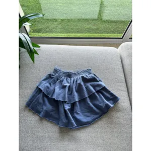 Aerie Blue Tiered Ruffle Mini Skirt Smocked‎ Elastic Waist Raw Hem Size M thumbnail 2