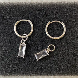 925 Silver Plated Crystal Dangle Drop Earrings for Men Women,Silver Hoop Earrings thumbnail 3