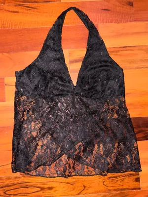 Charlotte Russe Black Lace Halter Top thumbnail 1