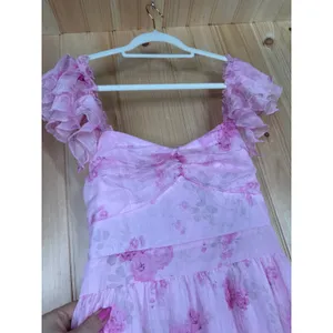 NWT Lulus Loveliest Darling Light Pink Floral Ruffled Tie-Back Midi Dress Sz L thumbnail 6