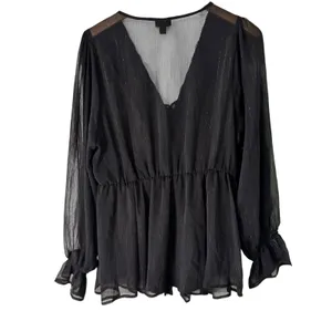 Torrid Black Sheer Long Sleeve Blouse V Neck‎ Peplum Tassel Tie Plus Size thumbnail 8