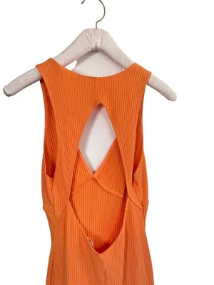 Reformation rib cut out mini dress in orange EUC thumbnail 7