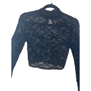 Womens Lace Crop Top Small Black Bell Sleeve Mock Neck Goth Whimsigoth‎ Festival thumbnail 6