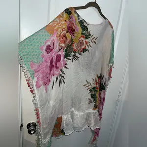 Z&L Europe Floral Textured Pom-Pom Open Front Pattern Airy Caftan Cover Up Sz L thumbnail 3