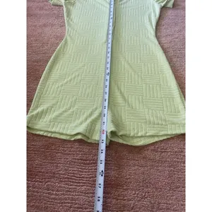 Lime Green Textured Romper Polo Collar Button Front Stretch Women’s Size M thumbnail 3