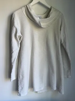 CMC Color Me By Cotton White Textured Cowl Neck Tunic Top Medium USA Made thumbnail 1