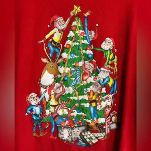 Fruit of the Loom Vintage Christmas T-Shirt Size XL Long Sleeve Santa Graphic Print Red USA thumbnail 2