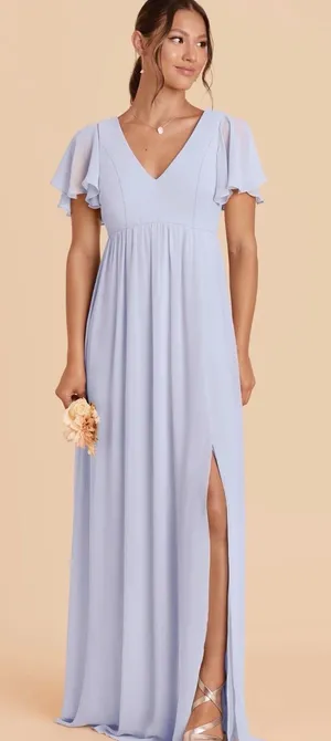 Birdy Grey Hannah Chiffon Bridesmaid Dress Ice Blue Size Medium New Maxi Flutter thumbnail 1