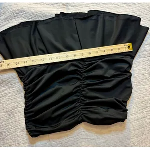 Black Ruched Strapless Peplum Tube Top Small Cotton Blend Bodycon Draped Hem thumbnail 1