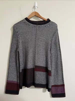 Nic + Zoe Mixed Up Mock-neck Two-Tone Base ColorBlock hem and Cuffs Sweater sz L thumbnail 2