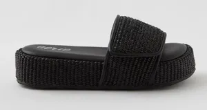 Aerie Straw Sandal Black Braided Strap Slide Sandals Size 7 thumbnail 1