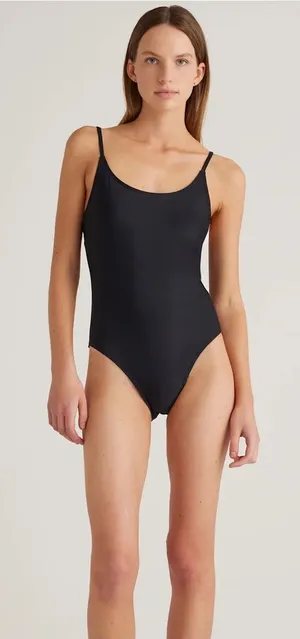 NWT Quince Italian Cami one piece swimsuit black thumbnail 1
