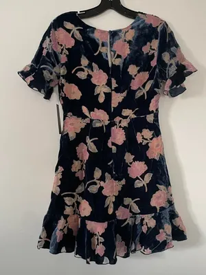 Lulus Floral Velvet Mini Dress Womens Small Blue Pink Romantic Coquette NWT thumbnail 2