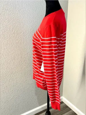 Red Striped Sweater with 'Amour' Embroidery Long Sleeve thumbnail 4