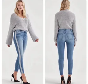 7 for All Mankind High Waist Skinny Jeans Silver Stripe Size 25 thumbnail 2