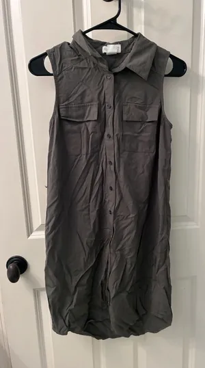 Apricot Sleeveless Button-Front Utility Shirt Dress thumbnail 1
