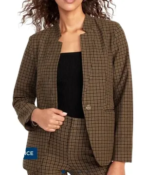Old Navy NWT Pixie Blazer Womens Brown Houndstooth Collarless‎ Jacket Large thumbnail 1