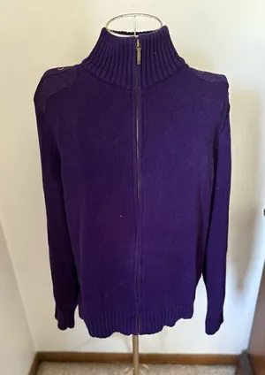 Lauren Ralph Lauren Cotton Sweater Purple Full Zip Turtleneck Large thumbnail 1