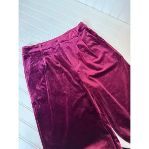 Lulus Chic Splendor Wine Red Velvet Pleated High-Rise Wide-Leg Pants Luxe Size M thumbnail 4