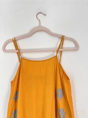 Zara Yellow Floral Applique Cotton Linen Sleeveless Dress Small Limited Edition thumbnail 5