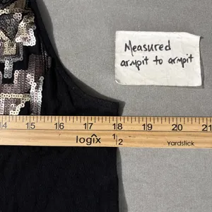 Express Sequin Tank Top Size Medium Black Gold Bling Indie Sleaze Southwestern thumbnail 9